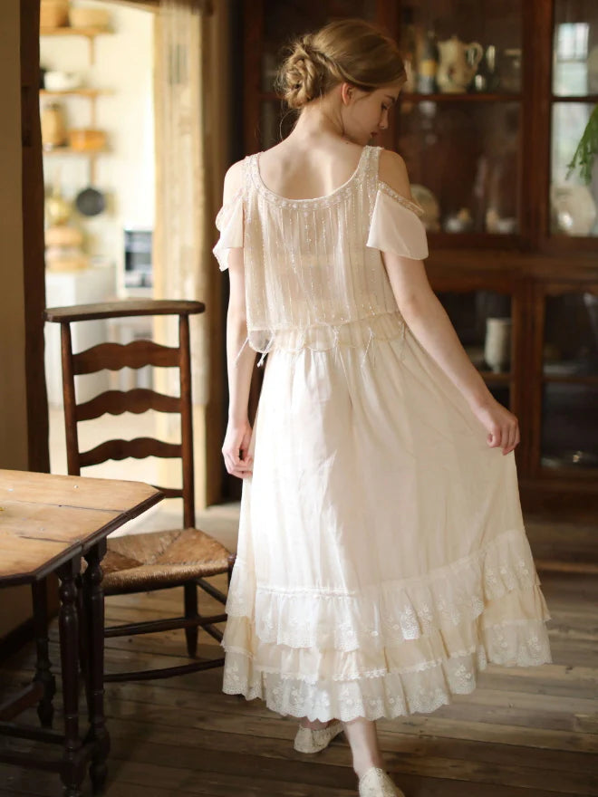 Moonlight Garden Beaded Cold Shoulder Top