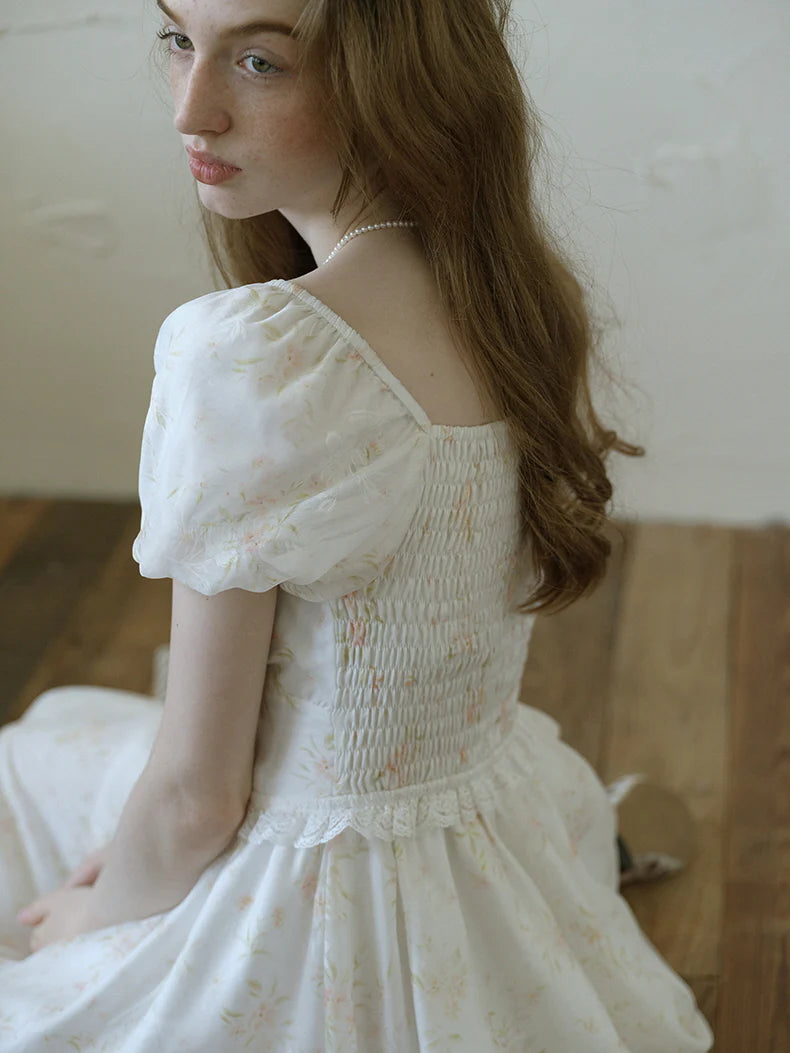White Floral Corset Waist Dress