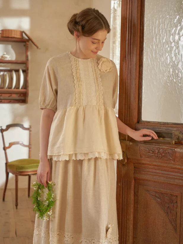 Linen Lace Garden Blouse and Skirt