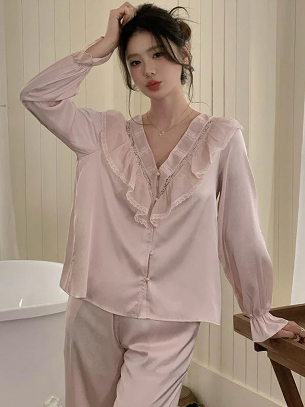 Soft Blush Ruffle Pajama Set
