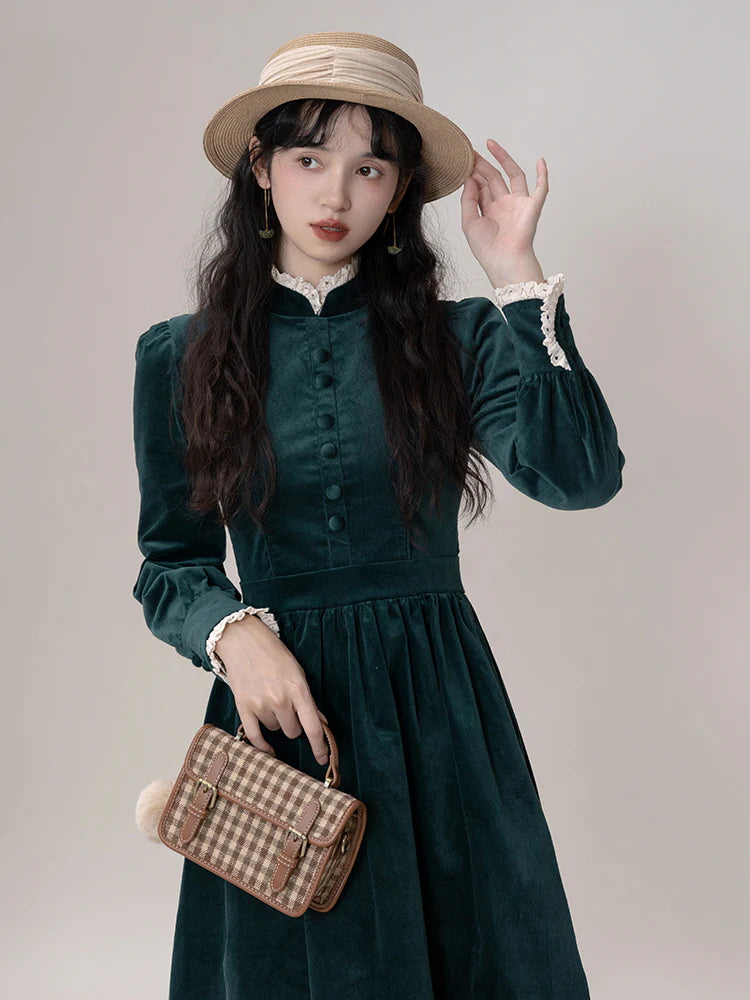 Vintage Corduroy Forest Green Dress