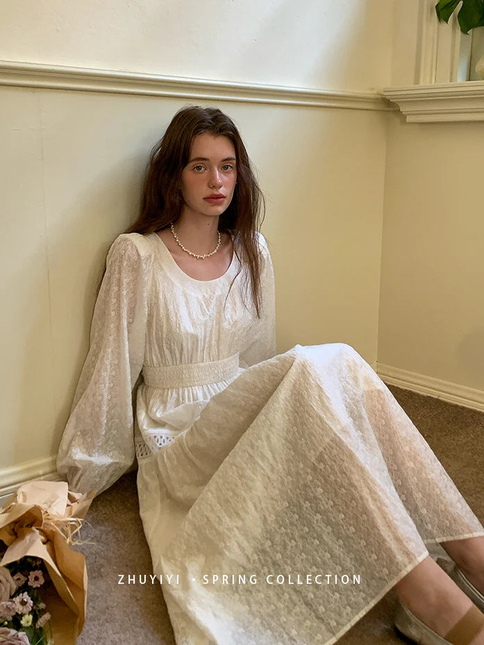 Ethereal White Lace Embroidered Dress