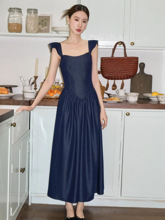 Navy Lace-Up Bodice Dress