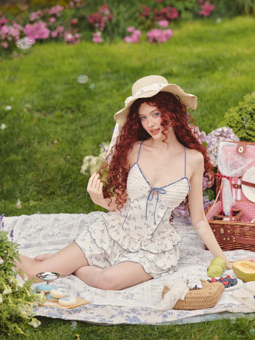 Blue Ribbon Picnic Ruffle Mini Dress