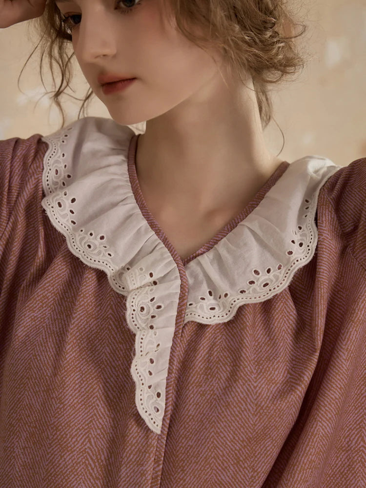 Vintage Rose Lace Collar Pajama Set