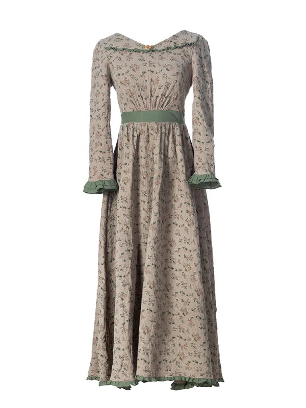 Whispering Meadow Floral Dress with Green Frill