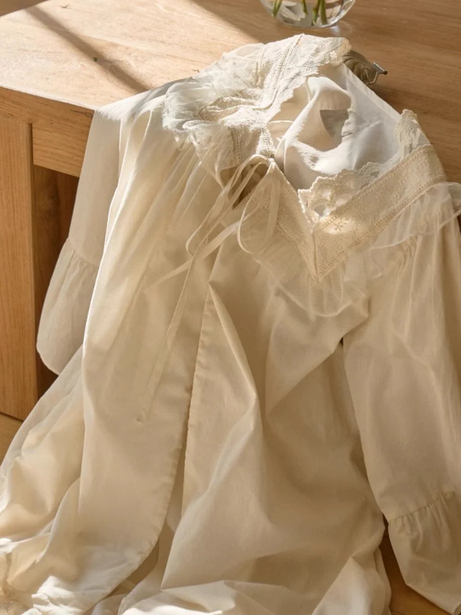 Lace Collar Cotton Lounge Gown