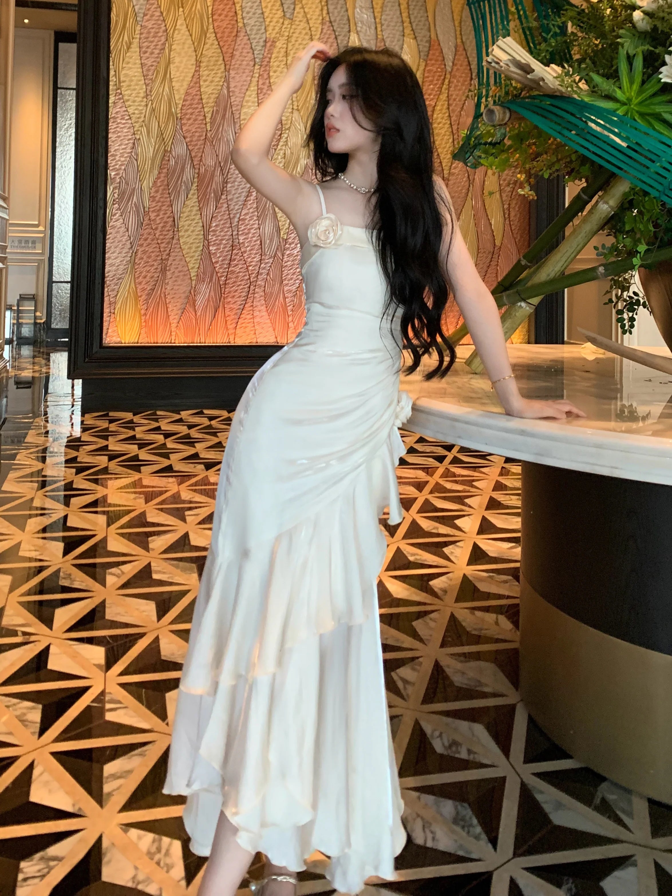 Ivory Dream Rosette Ruffle Gown