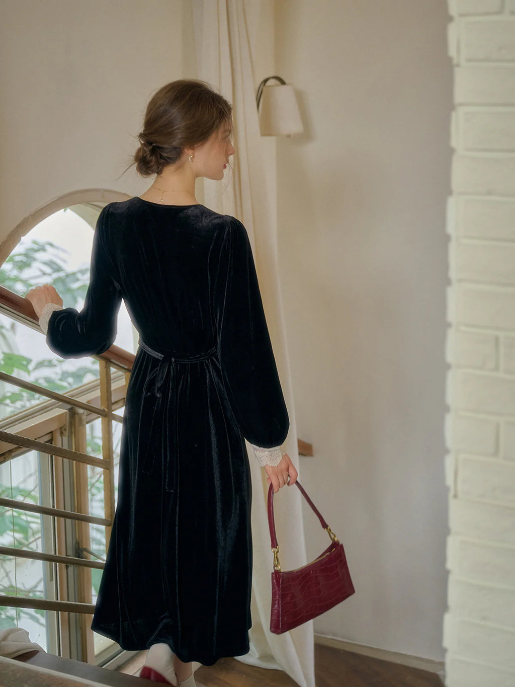 Lace Trim Vintage Velvet Elegance Dress