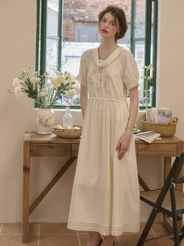 Heavenly Garden Retro Embroidery Linen Dress