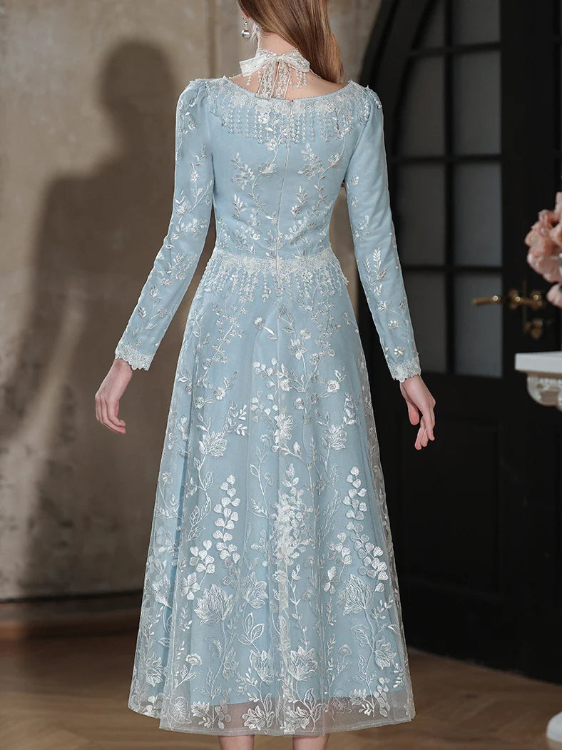 Celestial Blue Embroidered Lace Dress