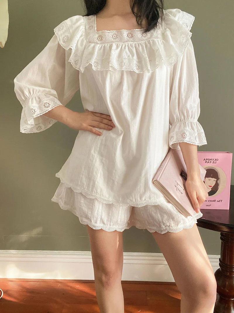 Romantic Summer Lace Trim Pajama Set