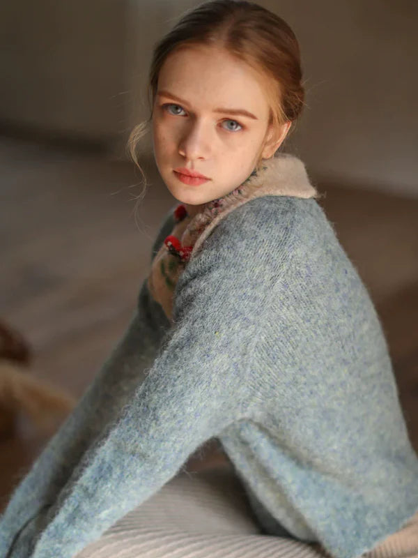Floral-Collared Alpaca Sweater