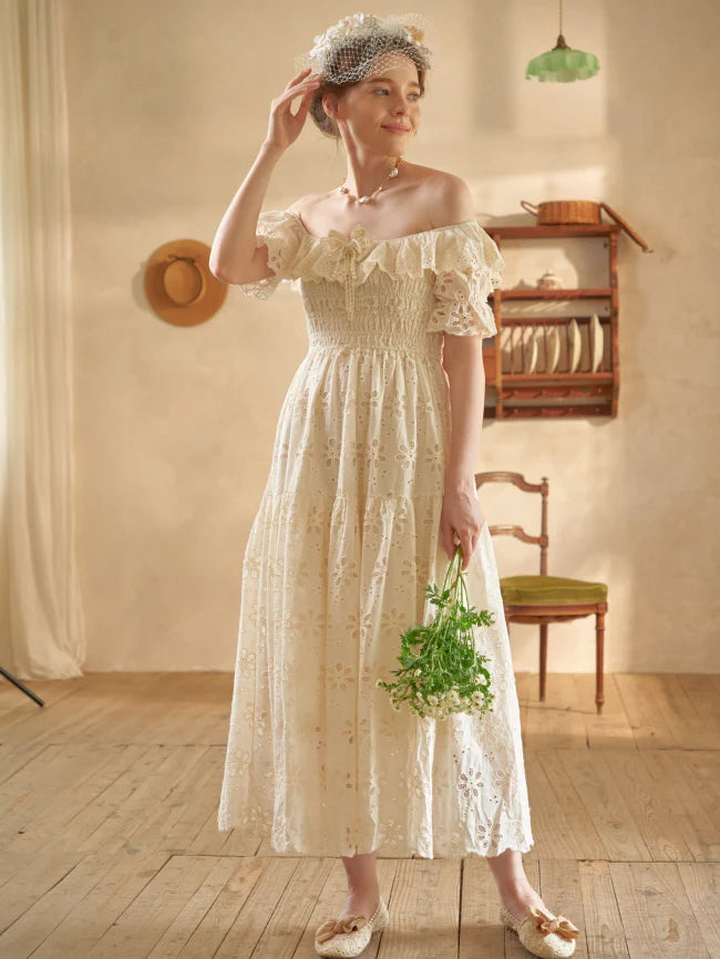 Ruffle Neckline Vintage Daisy Garden Dress