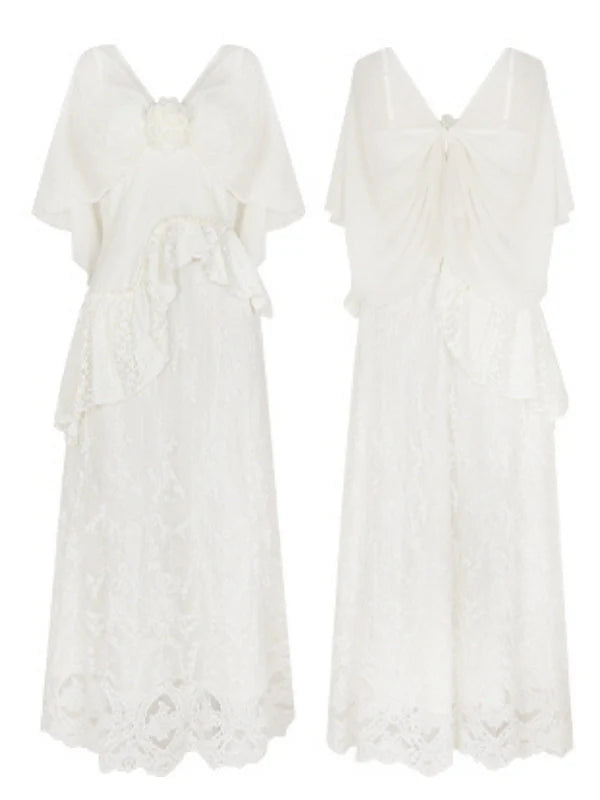 Ivory Garden Bloom Dress with Lace Ruffles