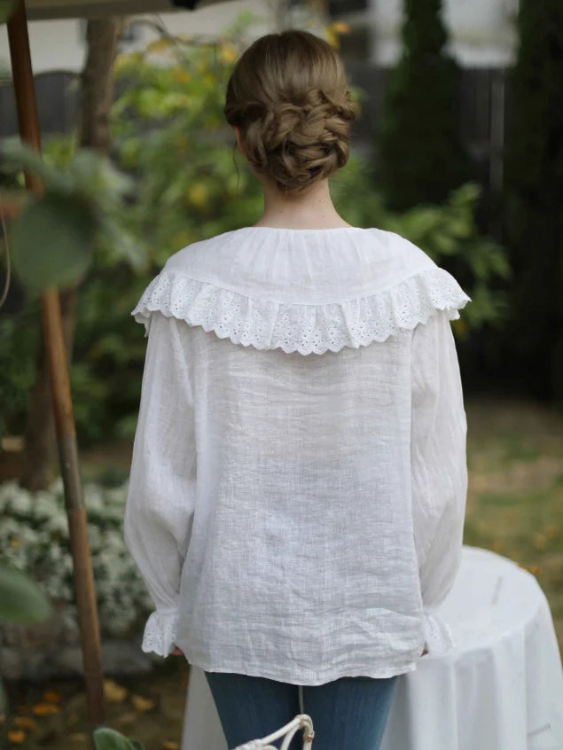 Romantic Broderie Ruffle Collar Blouse