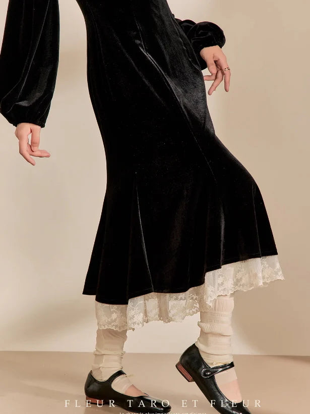 Victorian Elegance Black Velvet Dress