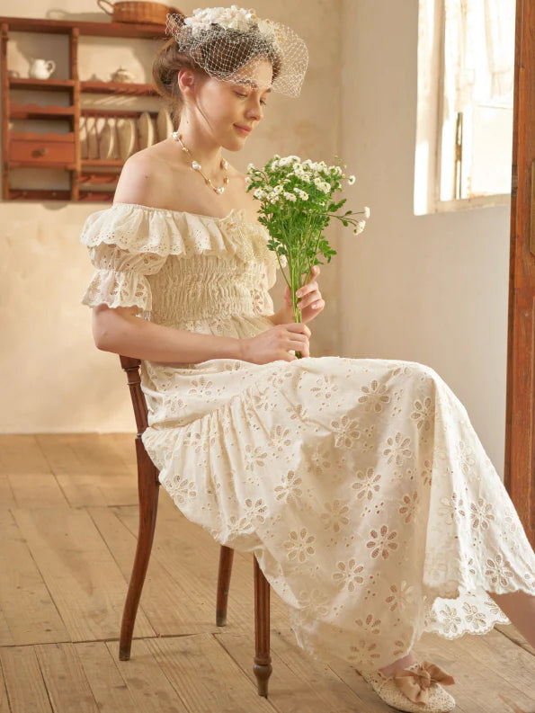 Ruffle Neckline Vintage Daisy Garden Dress