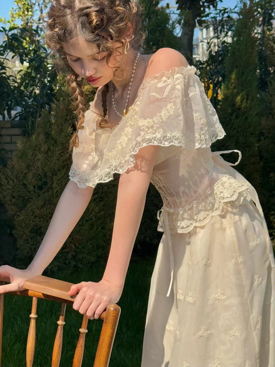 Buttercream Lace Corset Top & Skirt