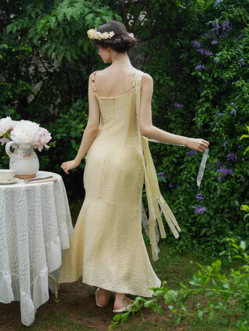 Golden Bloom Petal Drape Dress