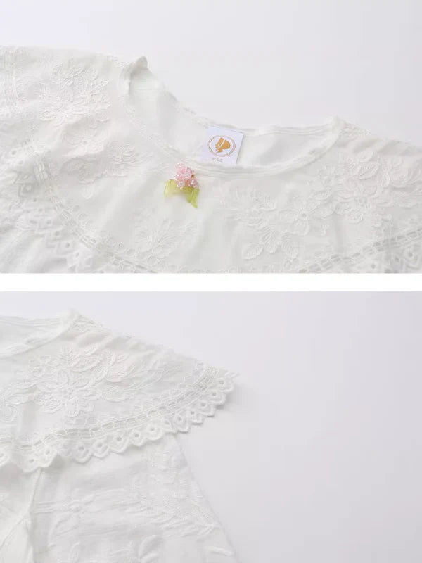 Round Collar Garden Embroidered Blouse