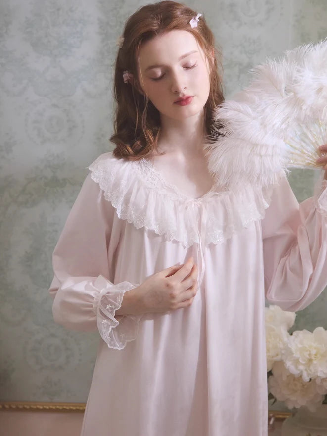 Soft Cotton Princess Lace Nightgown