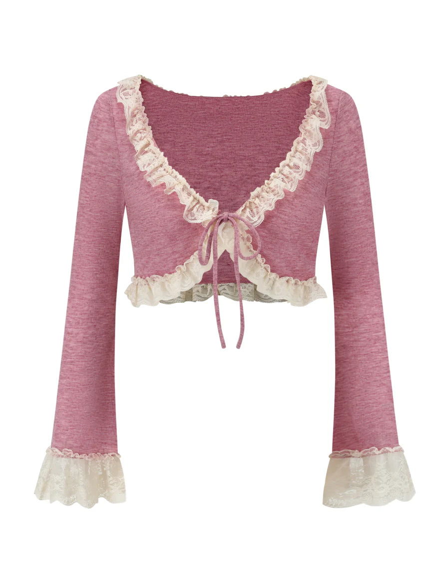 Vintage Rosebud Lace-Trimmed Knit Dress