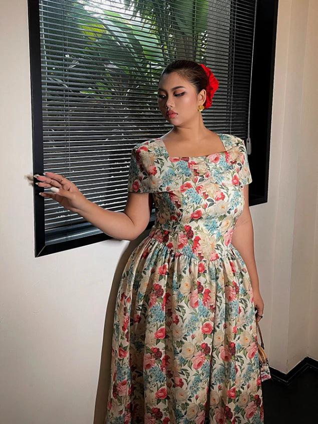 Blossom Garden Square-Neck Floral Dress