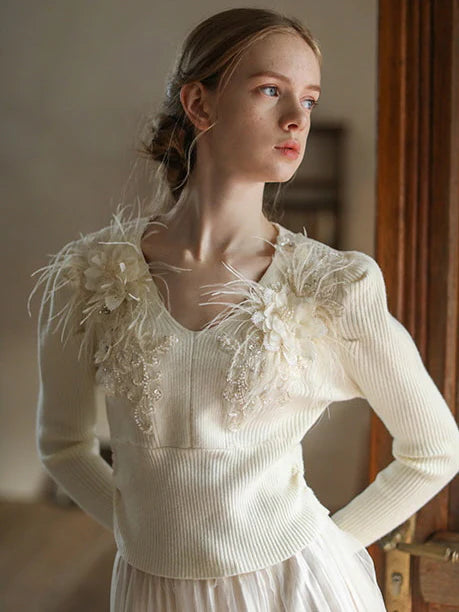Ivory Bloom Embellished Sweater