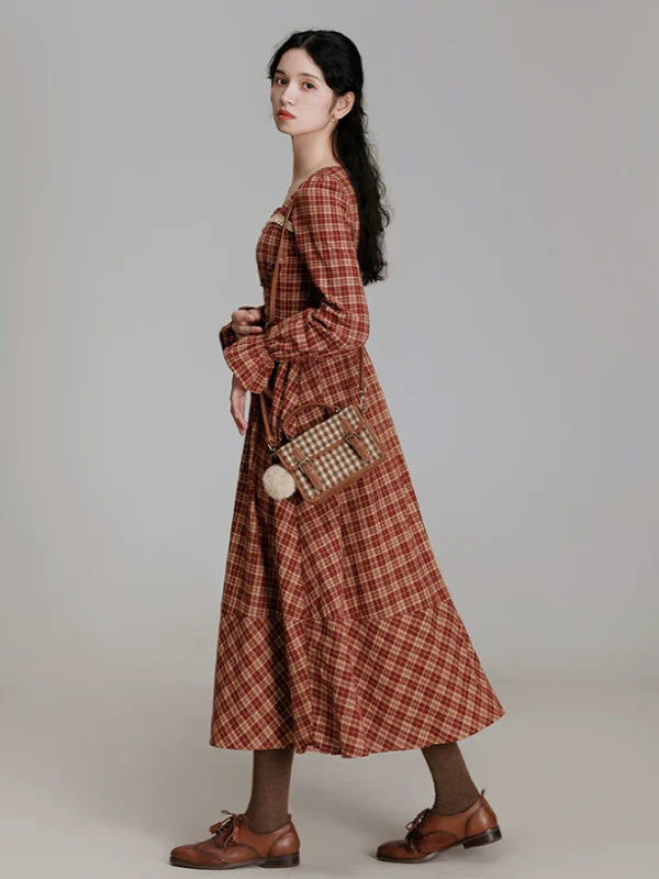 Vintage French Chic Checkered Dress