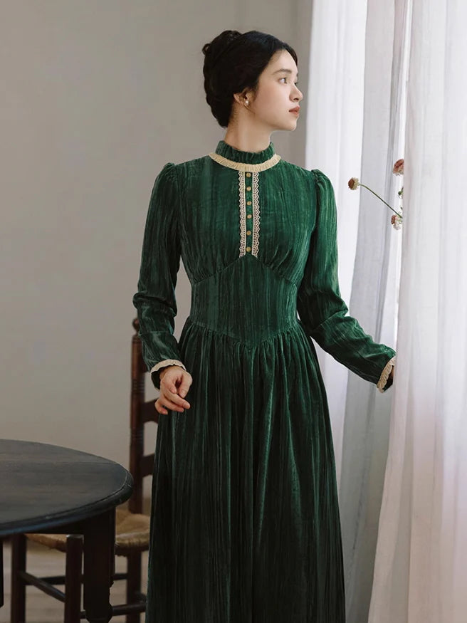 Enchanted Forest Emerald Velvet Dress