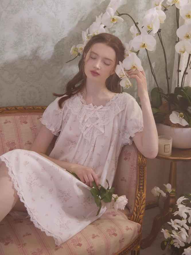 Romantic Lace-Trimmed Cotton Nightgown