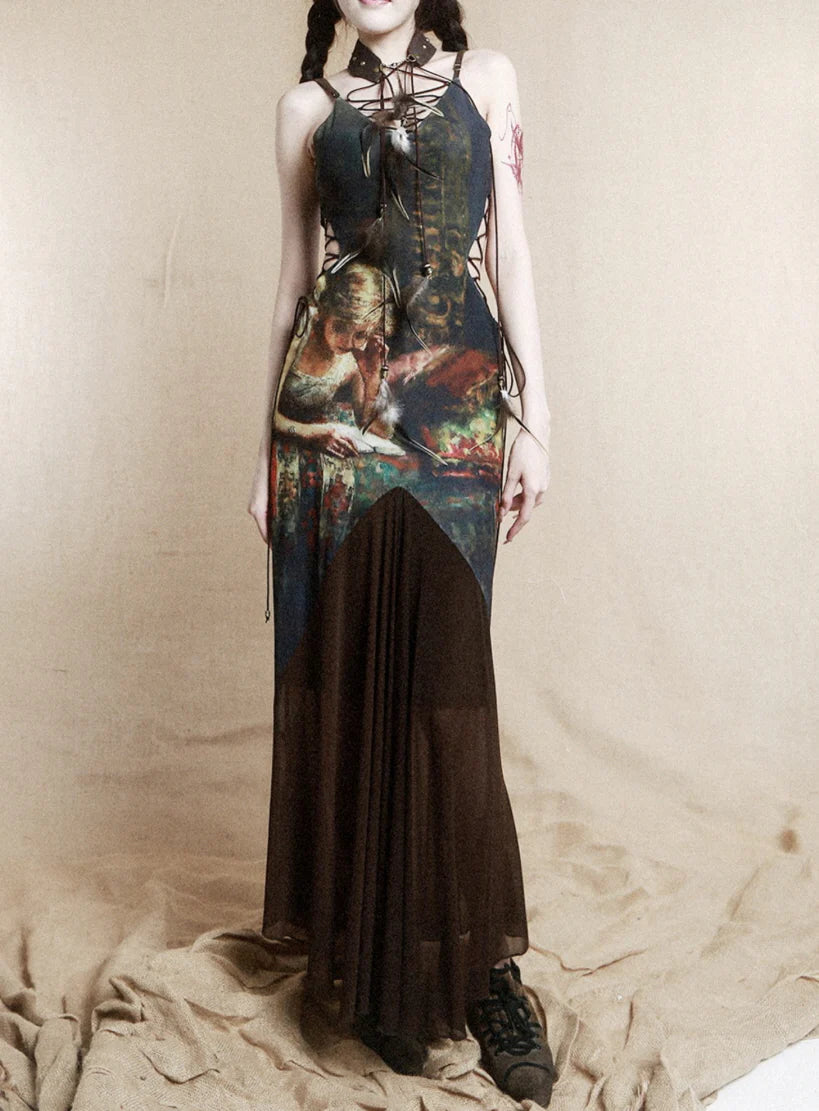 Vintage Glam Bronze Print Dress