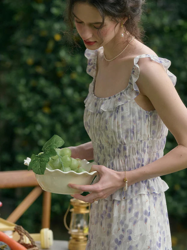 Wisteria Bloom Ruffle Smocked Floral Dress