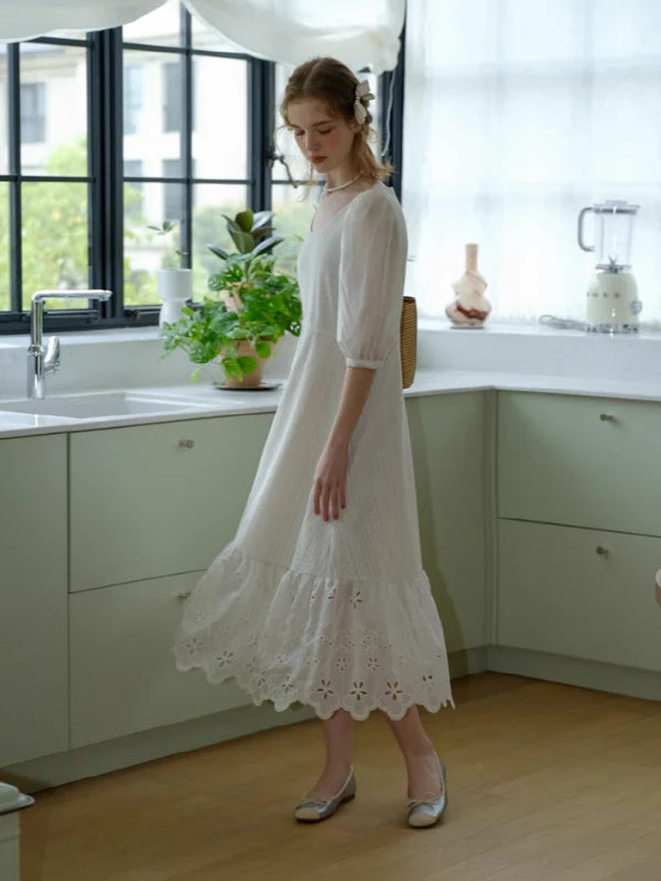 White Flower Lace Summer Dress