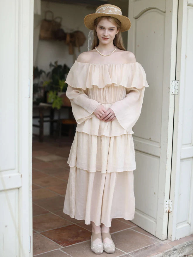 Sunlit Ruffle Linen Dress