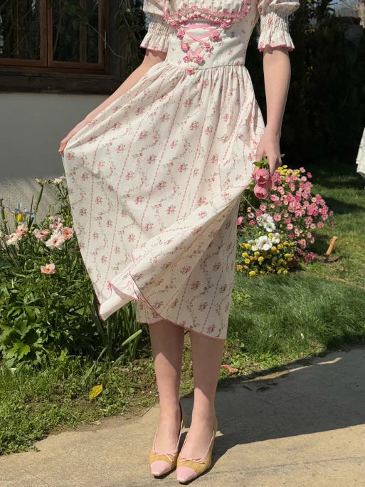 Strawberry Bloom Lace-Up Dress