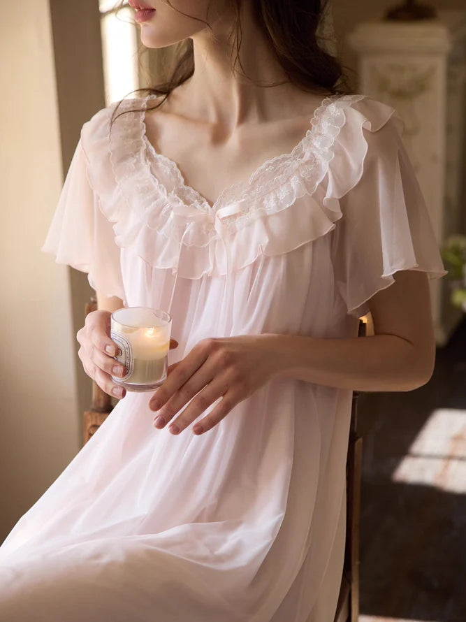 Ethereal Ruffled Lace Nightgown