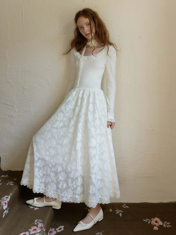 Dreamy White Lace Knit Dress