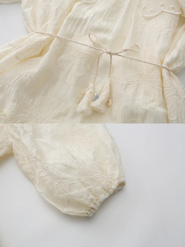 Embroidered Shawl Collar Tiered Dress