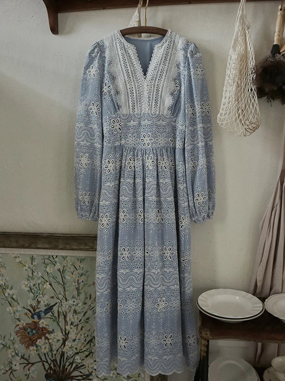 Enchanted Blue Embroidered Cotton Dress