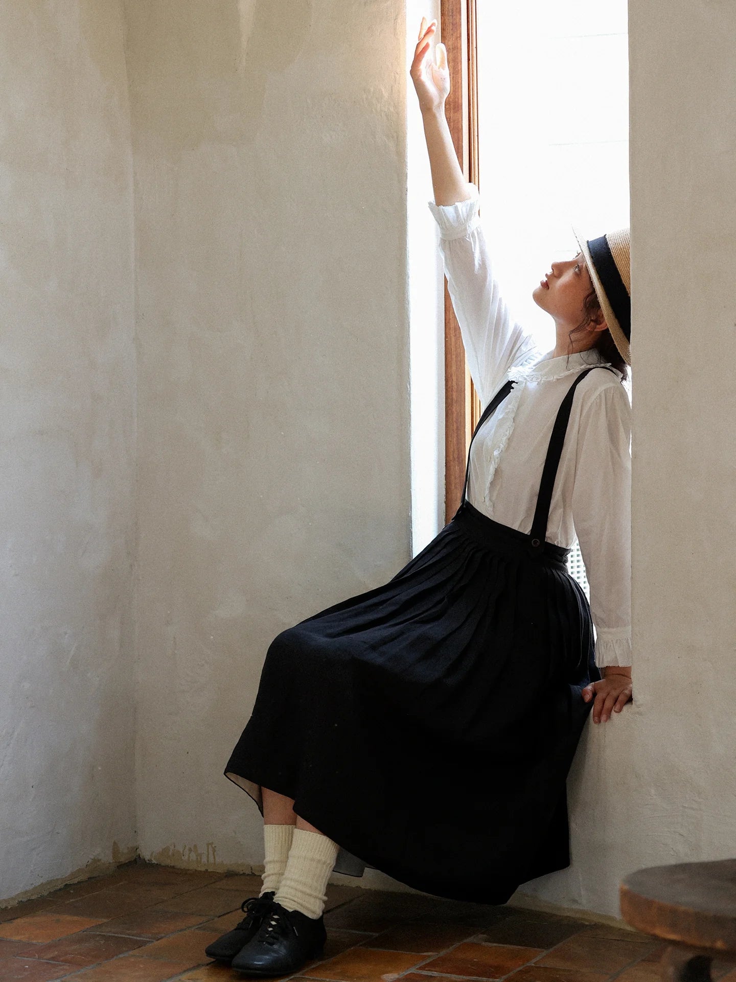 Vintage Linen Suspender Skirt