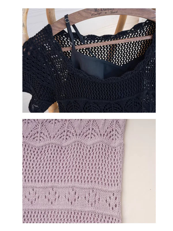 Serene Garden Crochet Black Dress