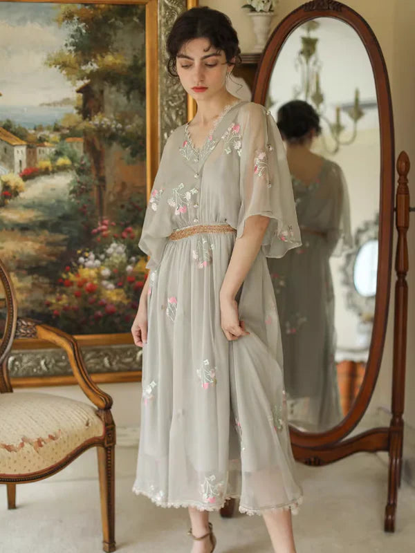 Grey Floral Blossom Dress