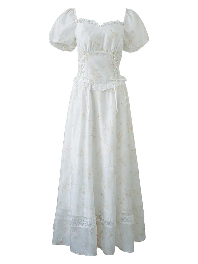 White Floral Corset Waist Dress