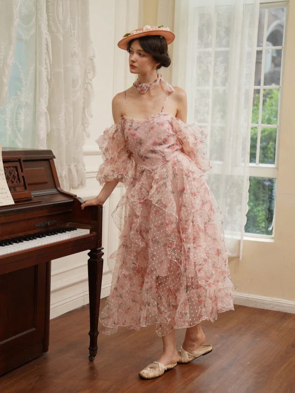 Blushing Rose Ruffle Chiffon Dress