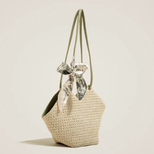Ribbon Scarf Straw Woven Shoulder Bag