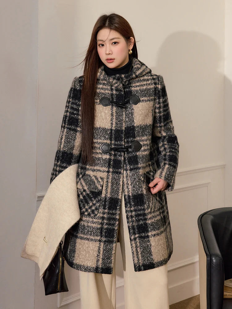 Checkered Hooded Toggle Coat