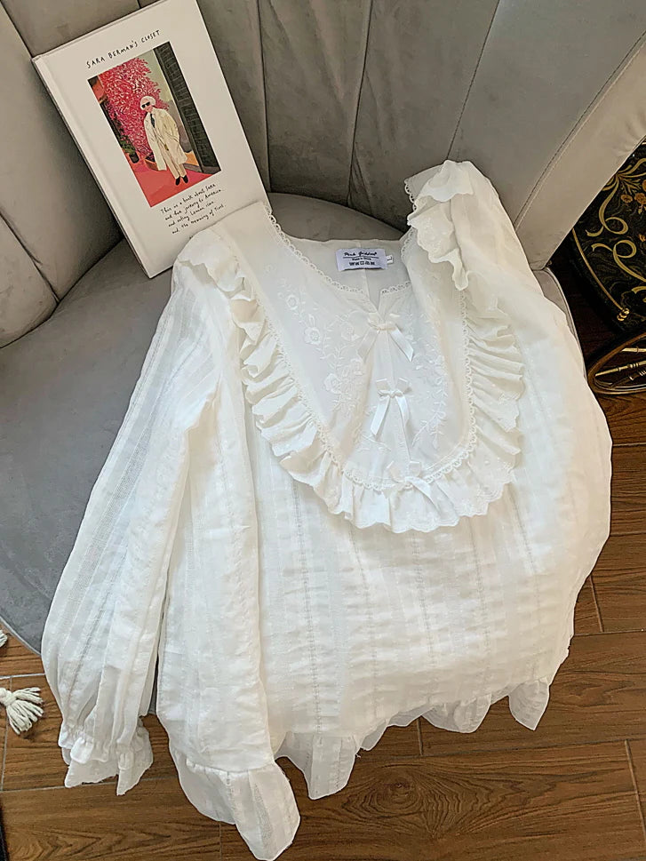 Romantic Lace-Trim Cotton Pajama Set