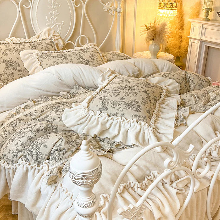 French Toile Velvet Bedding Set